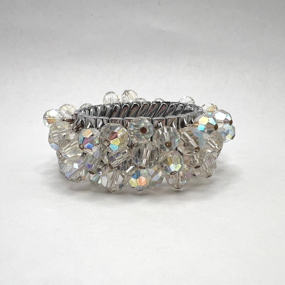 Vintage‎ Aurora Borealis Cha Cha Expansion Stretch Bracelet Crystal AB Japan MCM